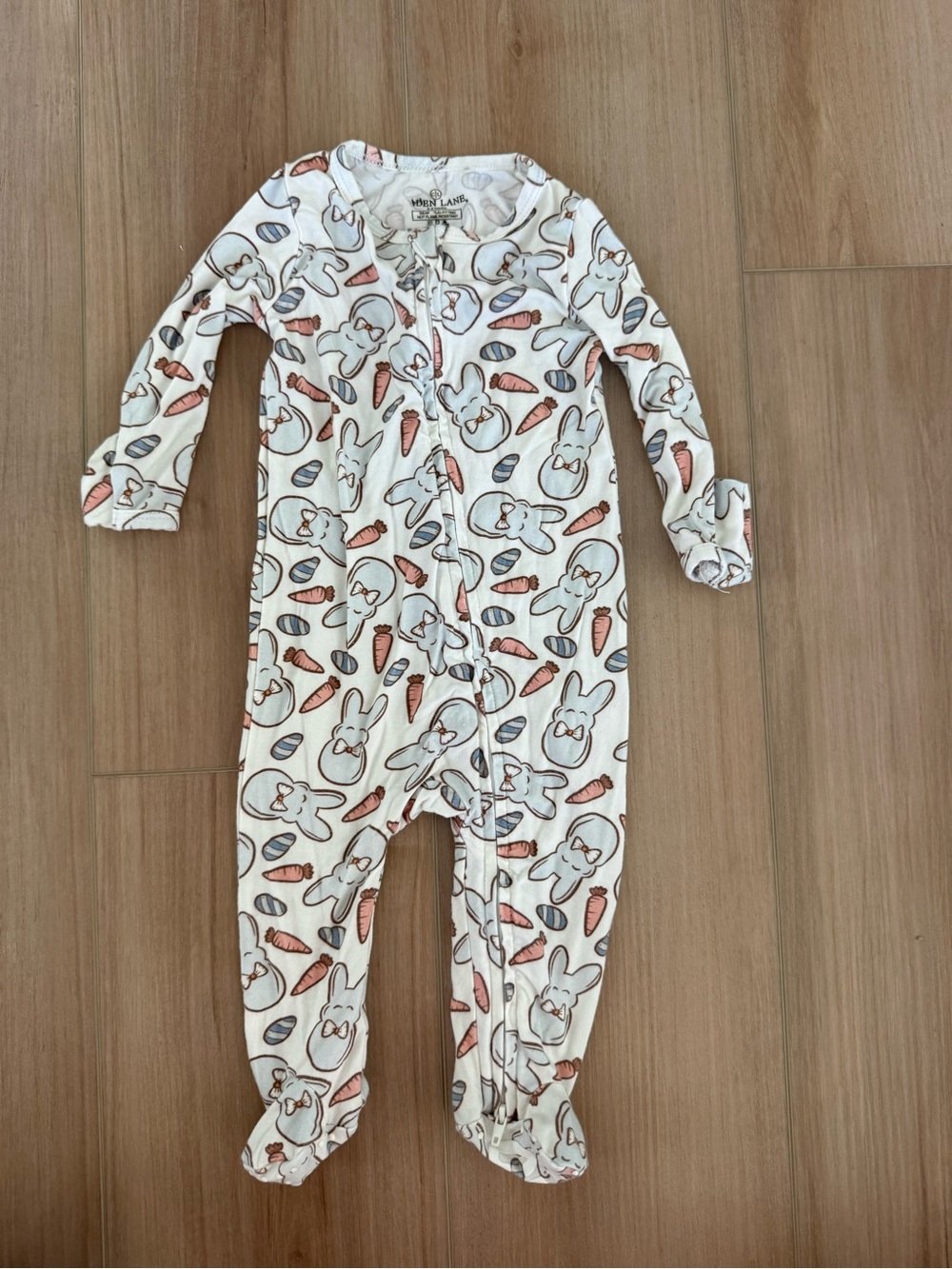 Caden Lane Light Blue Baby Boy 0-3mo Bunny Footed One-Piece Pajama